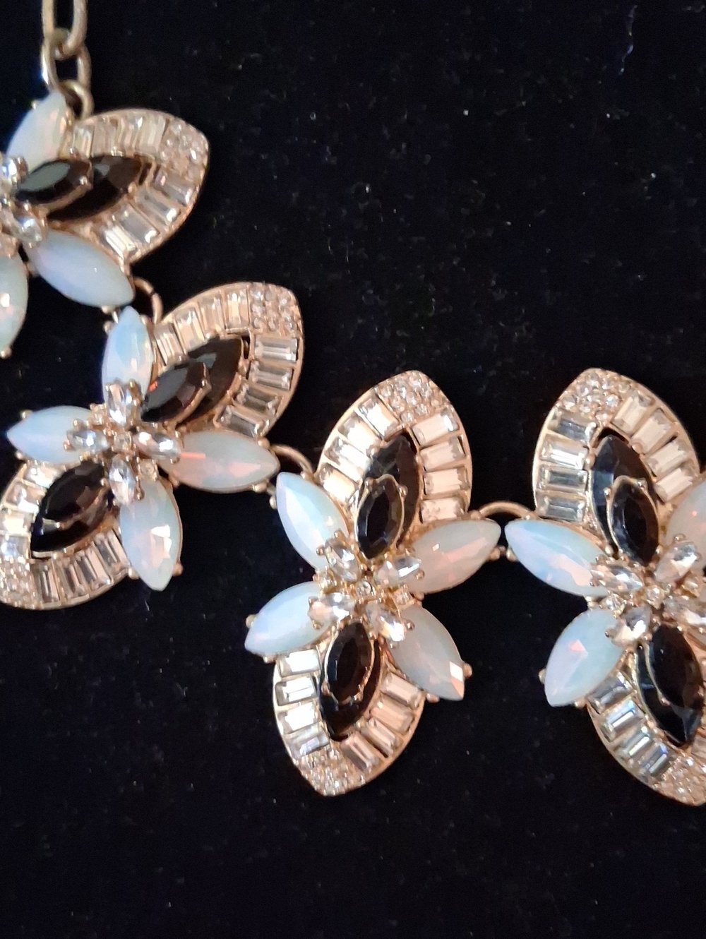 J. Crew Goldtone White & Black Crystal Flower Statement Necklace